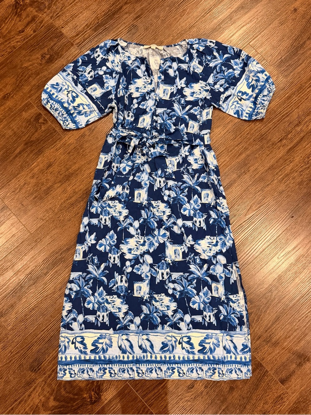 LOFT Navy and White Floral Print Dress
